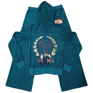 NWT Juicy Couture Tracksuit Matching Set Blue Green Jacket Pants Medium Large